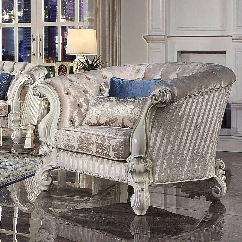 Versailles Ivory Velvet and Wood Accent Chair with Pillows