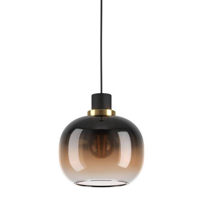 1-Light Oilella Pendant Structured Black Finish with Vaporized Amber Glass Shade - EGLO: ETL Listed, Adjustable, Dimmable