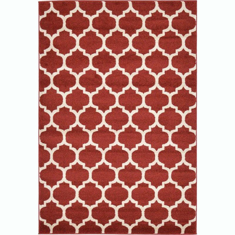 Red and Orange Synthetic Trellis Indoor Area Rug