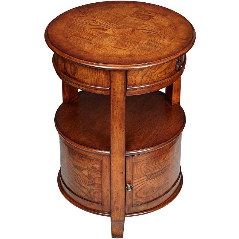 Kensington Hill Kendall Vintage Wood Round Accent Table 20" Wide with Drawer and Shelf Cherry Curved Legs for Living Room Bedroom Bedside Entryway