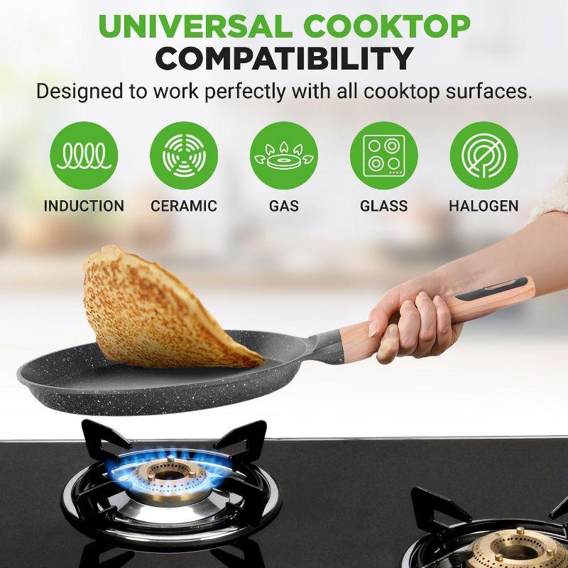 NutriChef Nutrichef 9.45” Non-Stick Crepe Pan With Wooden Spreader, Durable Marble Coated Dosa Pan, Bakelite Handle And Induction Bottom, Pfoa/Pfos Free, Dishwasher Safe, Even Heat Distribution