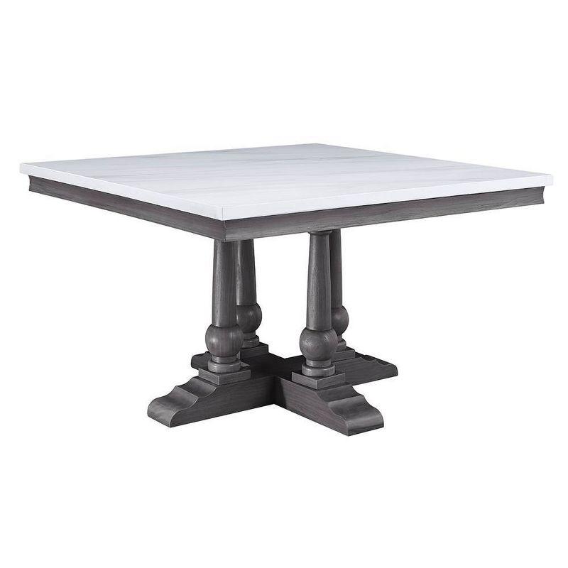 Transitional Gray Oak and White Marble Square Dining Table