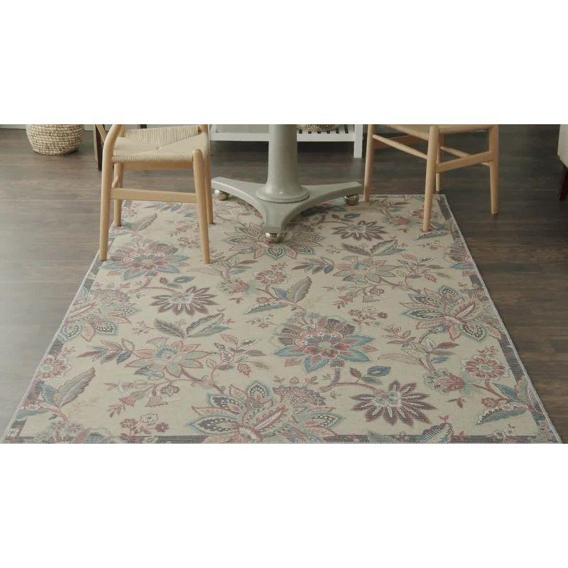 Charcoal Floral Rectangular Washable Synthetic Rug