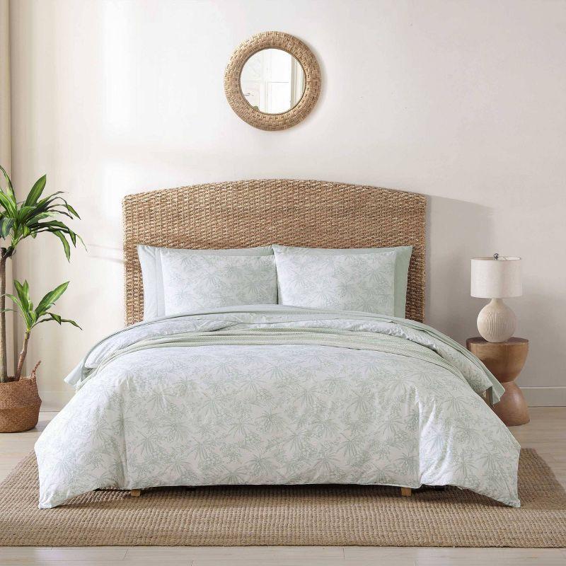 Pen and Ink Green Cotton Floral Queen Duvet Cover Set