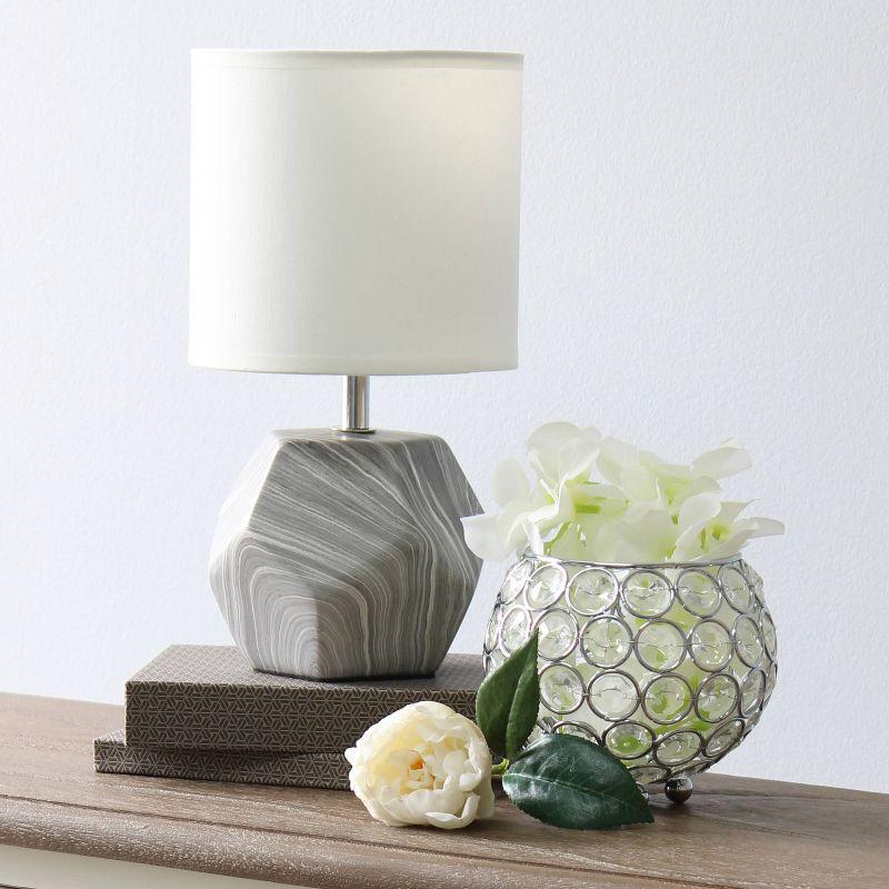 Simple Designs 10.24" Round Geometric Prism Mini Table Lamp with Matching Fabric Shade (Includes LED Light Bulb) Gray/White