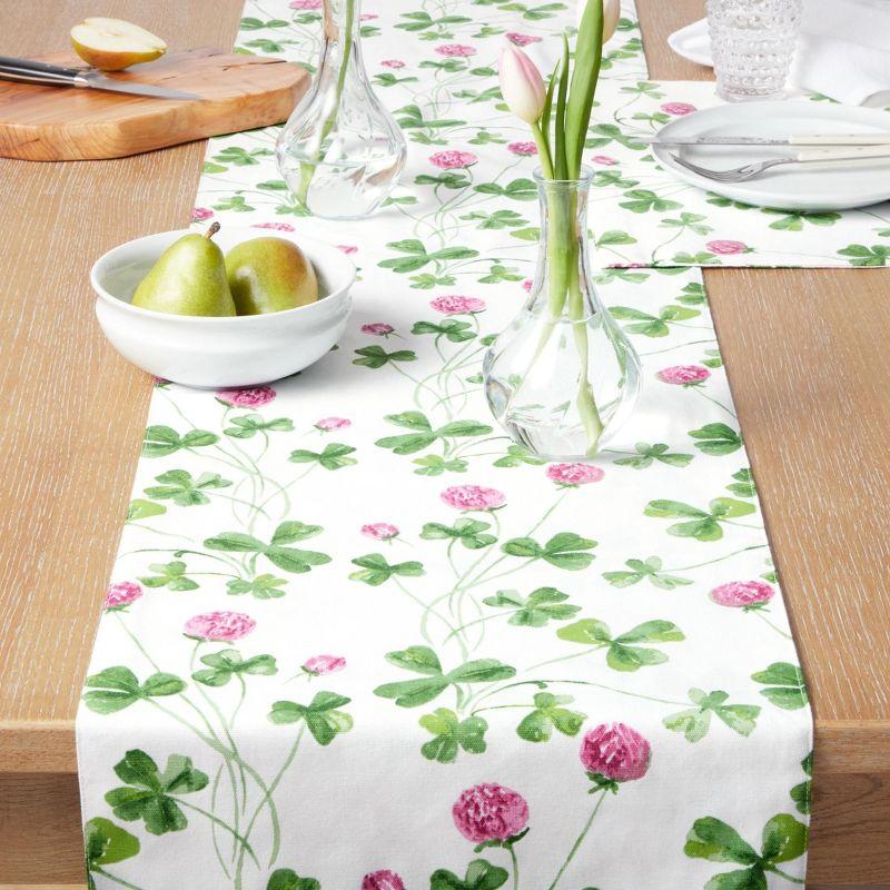 White and Green Cotton Polyester Reversible Table Runner