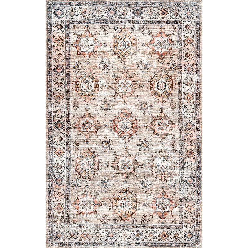 Beige Rectangular Vintage Distressed Washable Area Rug