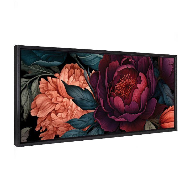 Kate & Laurel All Things Decor 18"x40" Sylvie Dark Academia Floral in Rich Jewel Tones Framed Canvas by The Creative Bunch Studio Black