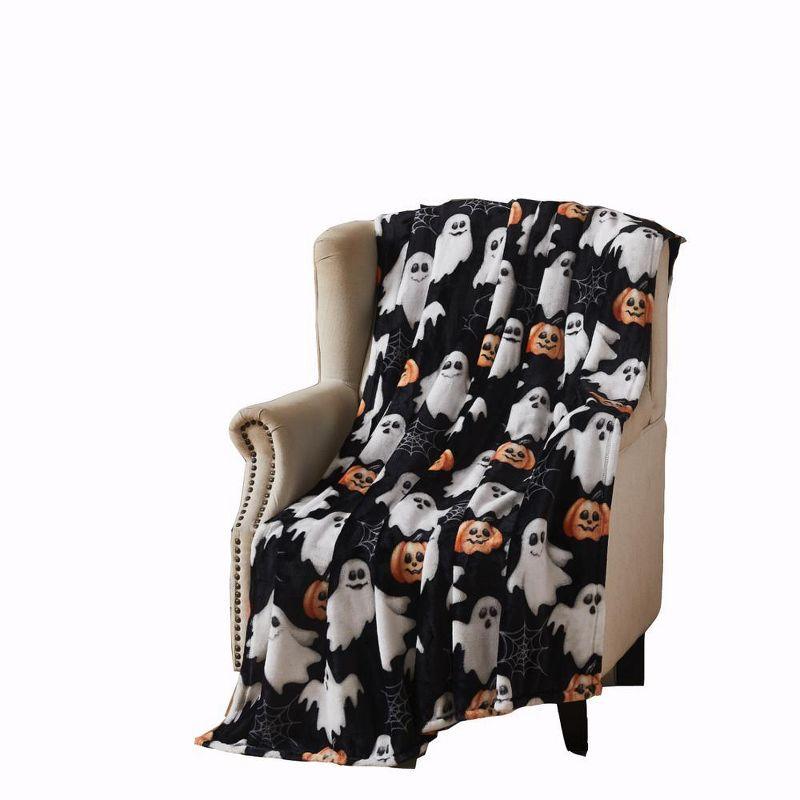 Halloween Pumpkin and Ghost Black Fleece Throw Blanket