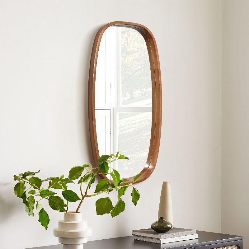 Natural Rubberwood Frame Rounded Rectangle Wall Mirror