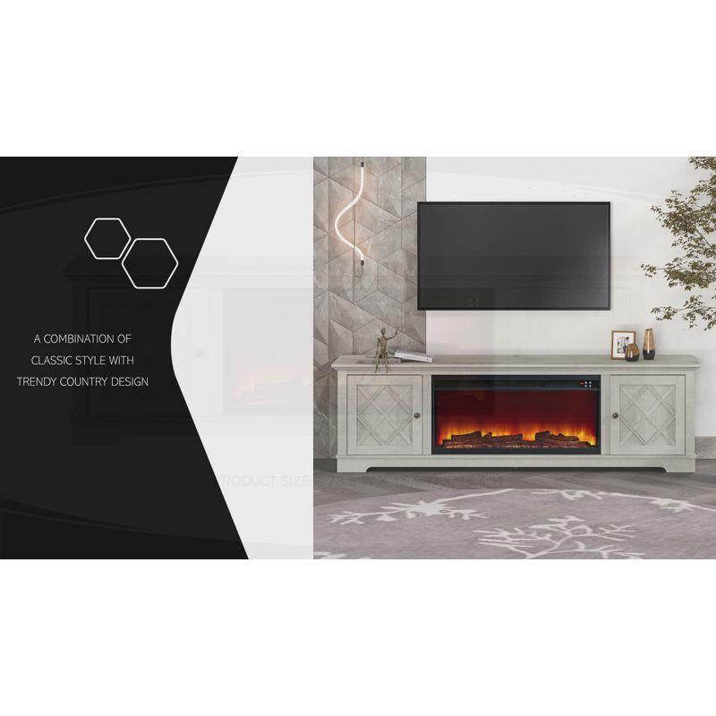 78" Farmhouse TV Stand for TVs up to 80" with Electric Fireplace Off-White - Festivo