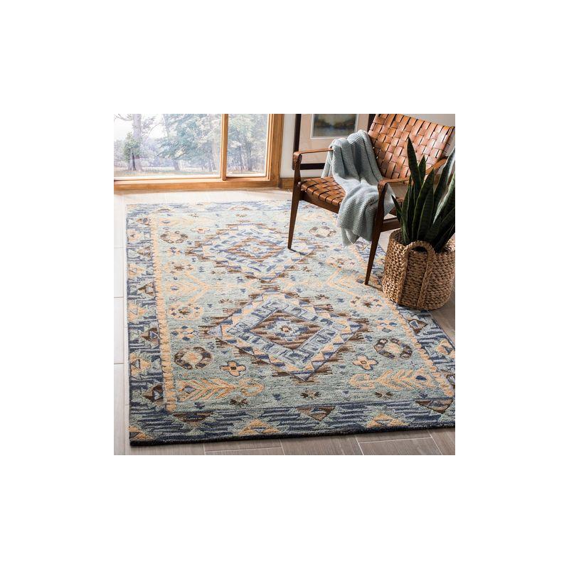 Boho Chic Blue & Beige Hand Tufted Wool Area Rug - 4' x 6'