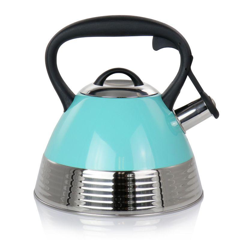 Mr. Coffee 2.5 Quart Stainless Steel Whistling Tea Kettle in Turquoise