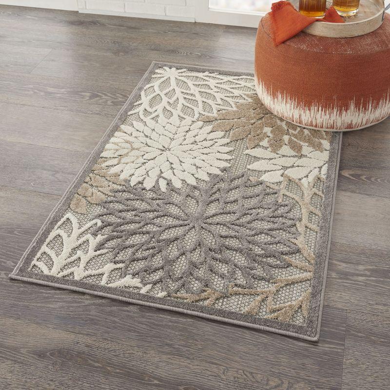 Gray and Brown Floral Synthetic Outdoor Rug, 32" x 48"