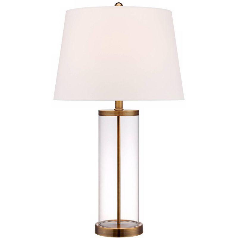 26" Gold and Clear Glass Fillable Table Lamp with White Drum Shade