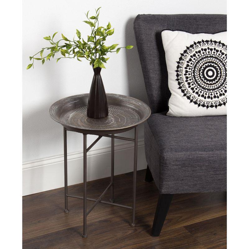 Moroccan-Inspired Dark Silver Hammered Metal Round Side Table