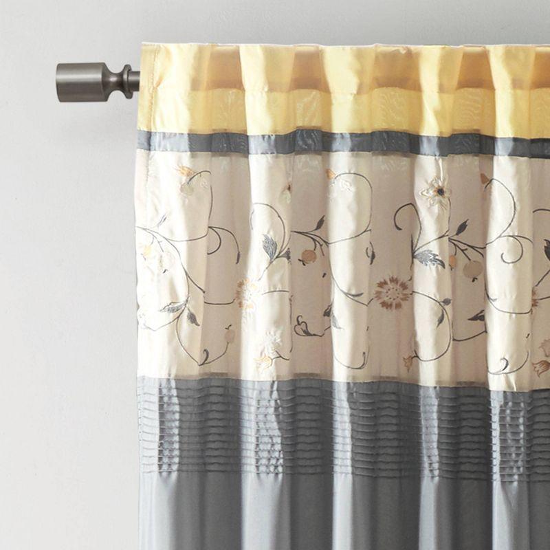 Yellow and Gray Embroidered Polyester Blackout Curtain Panel, 50" x 84"