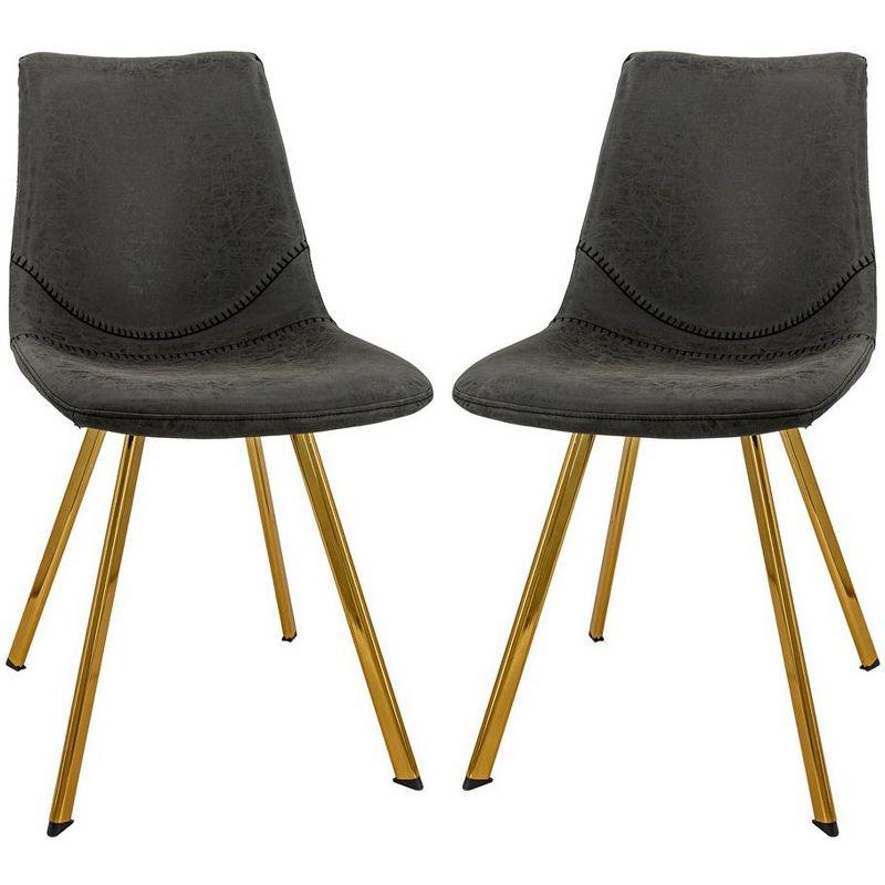 LeisureMod Markley Dining Chair Modern Upholstered Leather with Gold Legs Set of 2