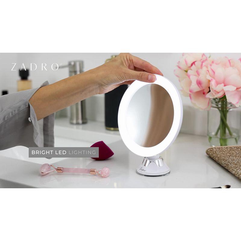 LED Lighted Swivel Power Suction Cup Mirror - Zadro: 10x Magnifying, Battery Operated, Round Vanity Mirror