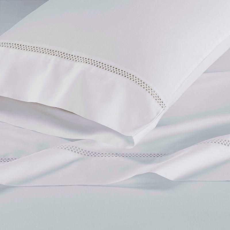 Cotton Cross-Stitch Embroidered Sheet Set, Twin Extra Long (XL), White-White - Blue Nile Mills