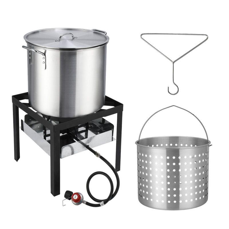 ROVSUN 60QT Turkey Fryer & Seafood Boiler Steamer with 150,000 BTU Propane Stove, Aluminum Outdoor Deep Fryer with Basket & Hook for Outdoor Backyard