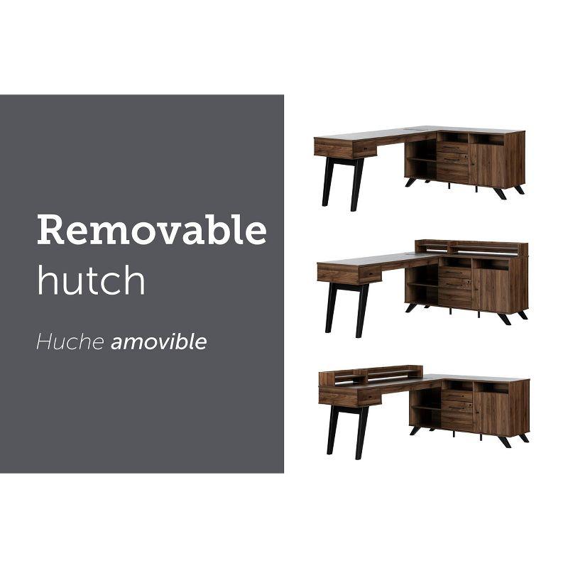 Natural Walnut L-Shaped Executive Desk with Hutch and Power Outlet