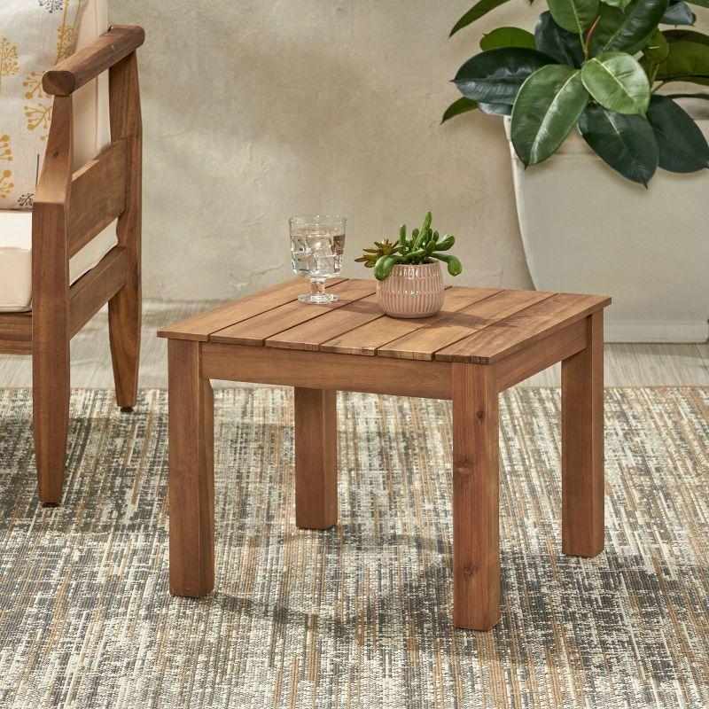 Temecula Acacia Wood Mid-Century Modern End Table - Brown Patina - Christopher Knight Home: Weather-Resistant Patio Accent Table