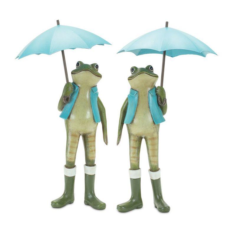 Spring Frogs with Blue Umbrellas Resin Figurines Set