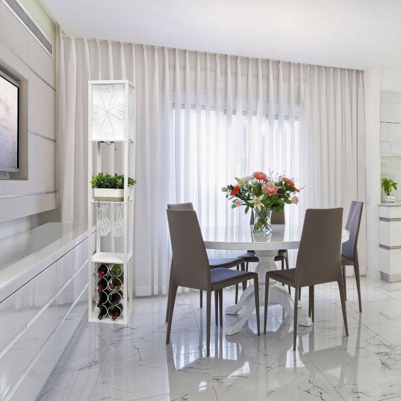 Etagere Organizer Storage Shelf Floor Lamp with Linen Shade White - Simple Designs: MDF Pull Chain, ETL Listed