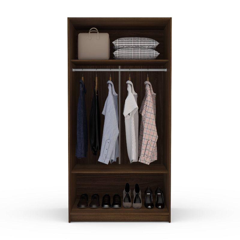 Denmark 2 Sliding Doors Clothing Armoire Dark Brown -Polifurniture: Modern Storage Wardrobe with Fixed Shelves, Aluminum Hardware