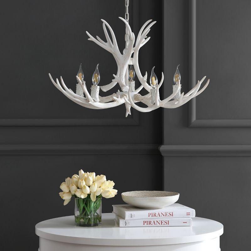 JONATHAN Y Eldora 30" Adjustable Resin Antler 5-Light LED Chandelier, White