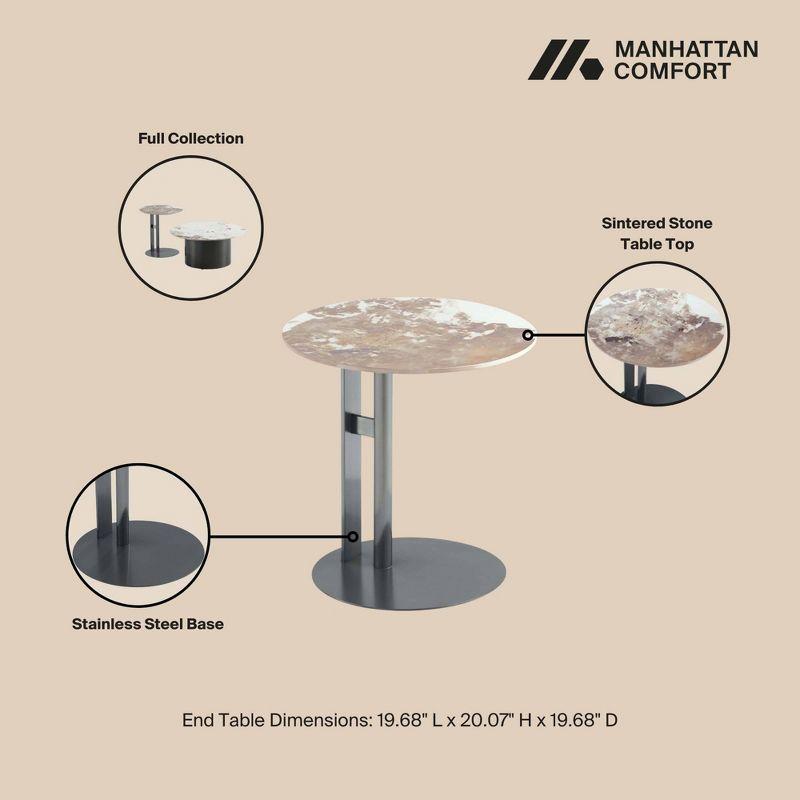 Modern Round Stone and Metal Accent Table