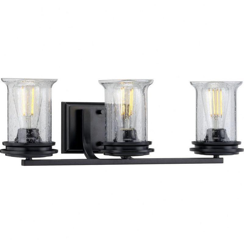 Progress Lighting Winslett 3-Light Bath Light, Matte Black, Seeded Glass