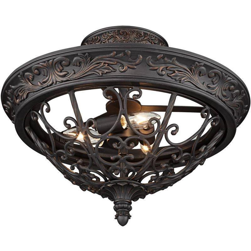 Franklin Iron Works French Scroll Rustic Farmhouse Ceiling Light Semi Flush Mount Fixture 16 1/2" Wide Rubbed Bronze 3-Light for Bedroom Kitchen House