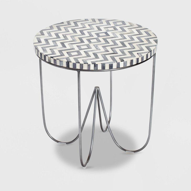 Zahra Round Side Table Black/White - Adore Decor: Bohemian Style, No Assembly, Metal Frame, MDF Top