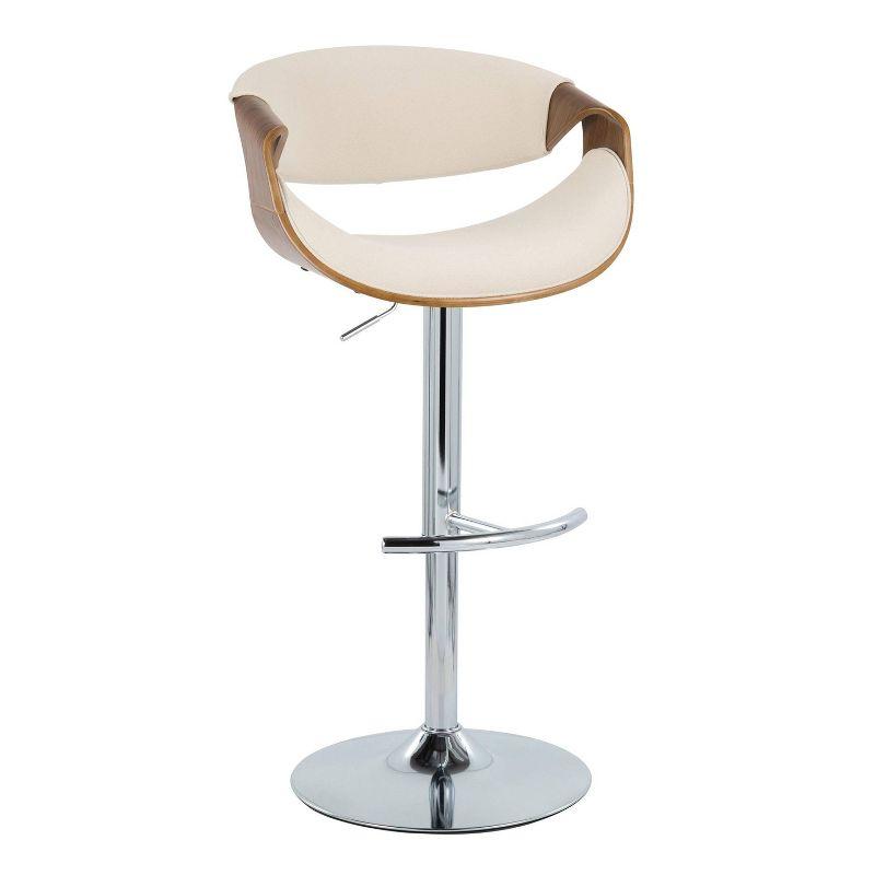 Beige Adjustable Swivel Barstool with Walnut Armrests and Chrome Footrest