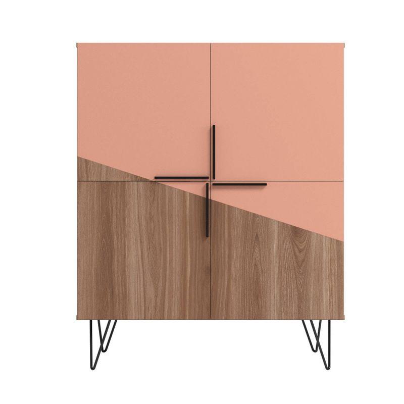 43.7" Beekman Low Cabinet Brown/Pink - Manhattan Comfort: Metal Legs, 4 Shelves, Accent Furniture