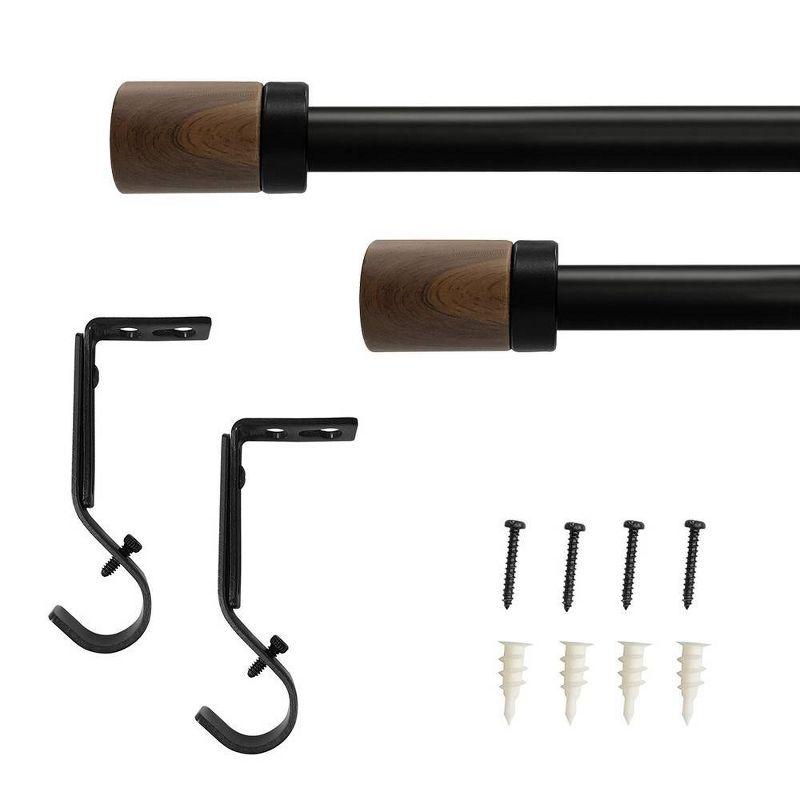 36"-66" Decorative Drapery Curtain Rod with Maple Wood Cylinder Finials Matte Black - Lumi Home Furnishings: Adjustable Drapery Hardware