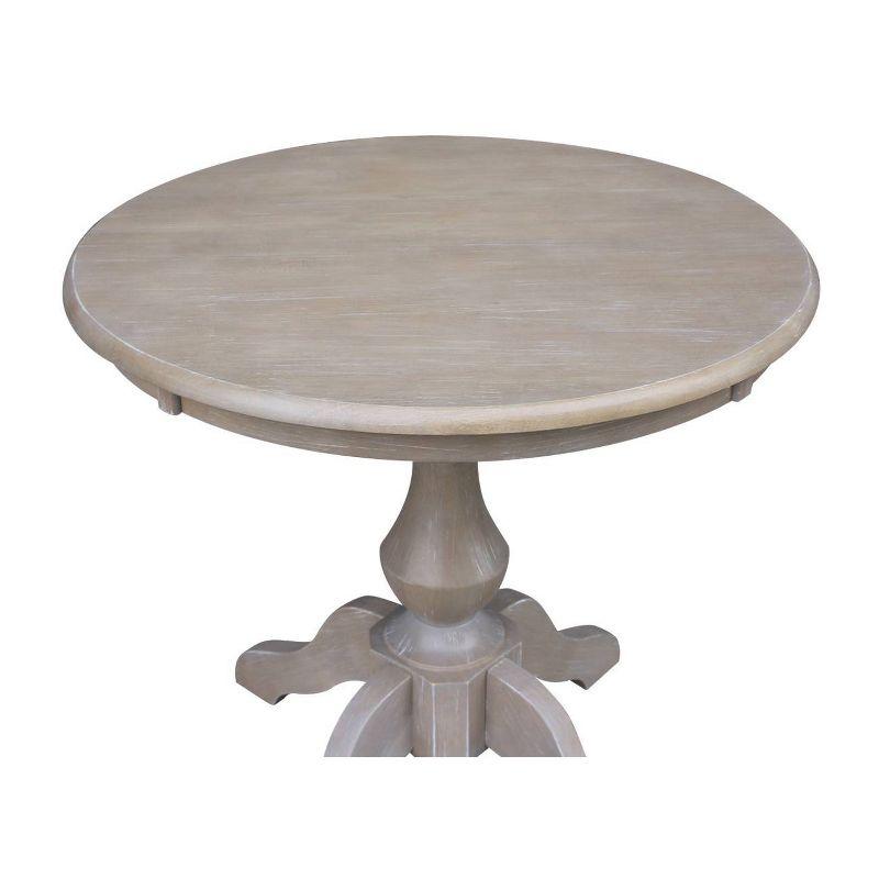 3pc Solid Wood 30"x30" Round Pedestal Dining Table and 2 Cafe Chairs Washed Gray Taupe - International Concepts