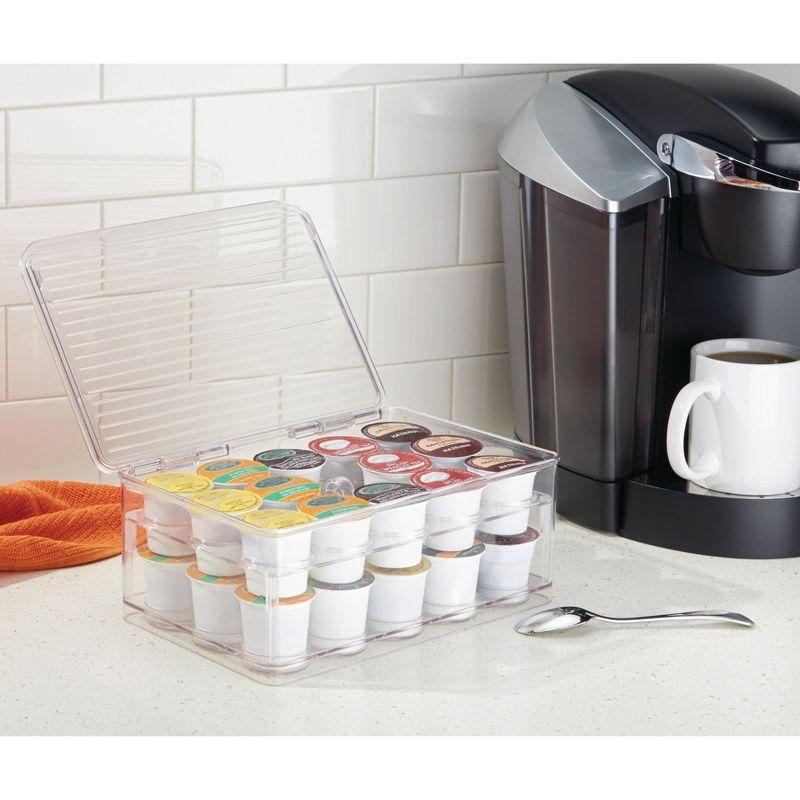 iDESIGN Plastic Tier Coffee Pod Organizer with Lid The Linus Collection Clear: Kitchen Cabinet Storage, 11x7x4, Spot Clean