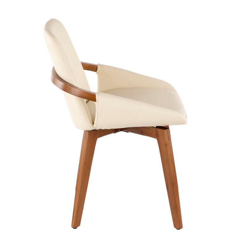 Cosmo Mid-Century Modern Chair Cream/Walnut - LumiSource: Faux Leather, Walnut Wood Legs, Padded Seat