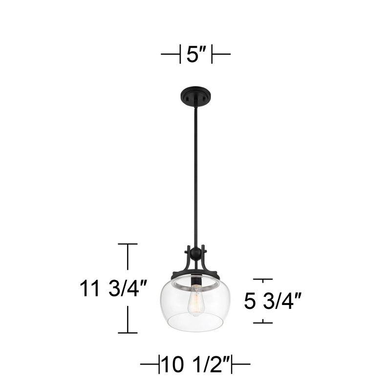 Regency Hill Kristov Black Mini Pendant 10 1/2" Wide Modern Industrial Clear Glass Shade for Dining Room House Foyer Kitchen Island Entryway Bedroom