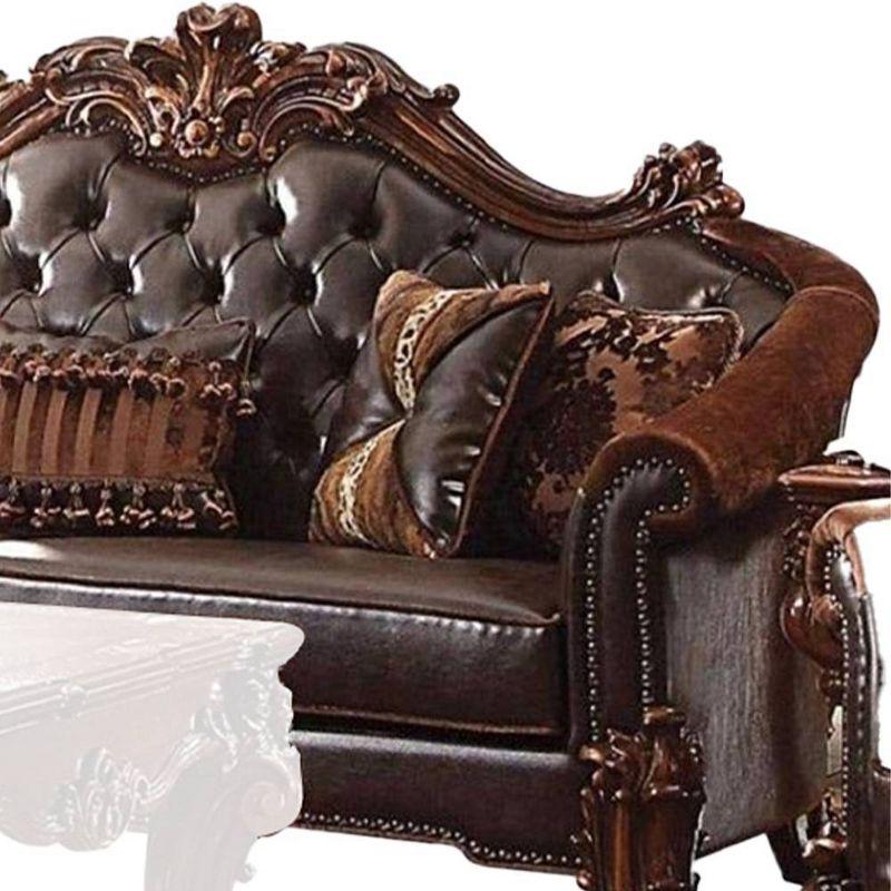 96" Vendome PU Sofa Cherry - Acme Furniture: Traditional Crescent, Nailhead Trim, Includes 3 Pillows