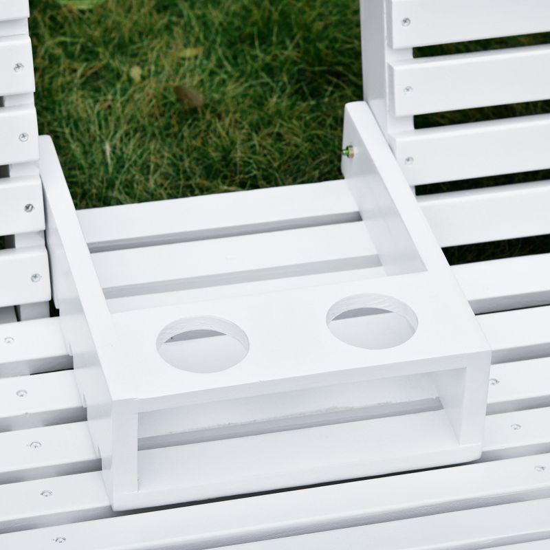 Outsunny 3-Seater Wooden Porch Swing, Patio Swing Bench with Folding Coffee Table, Cup Holders and Chains Included, 440lbs Weight Capacity, White