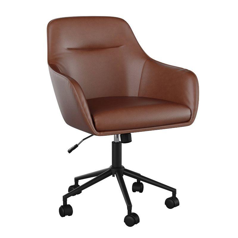 Martha Stewart Rayna Faux Leather Upholstered Swivel Home Office Chair with Flared Arms