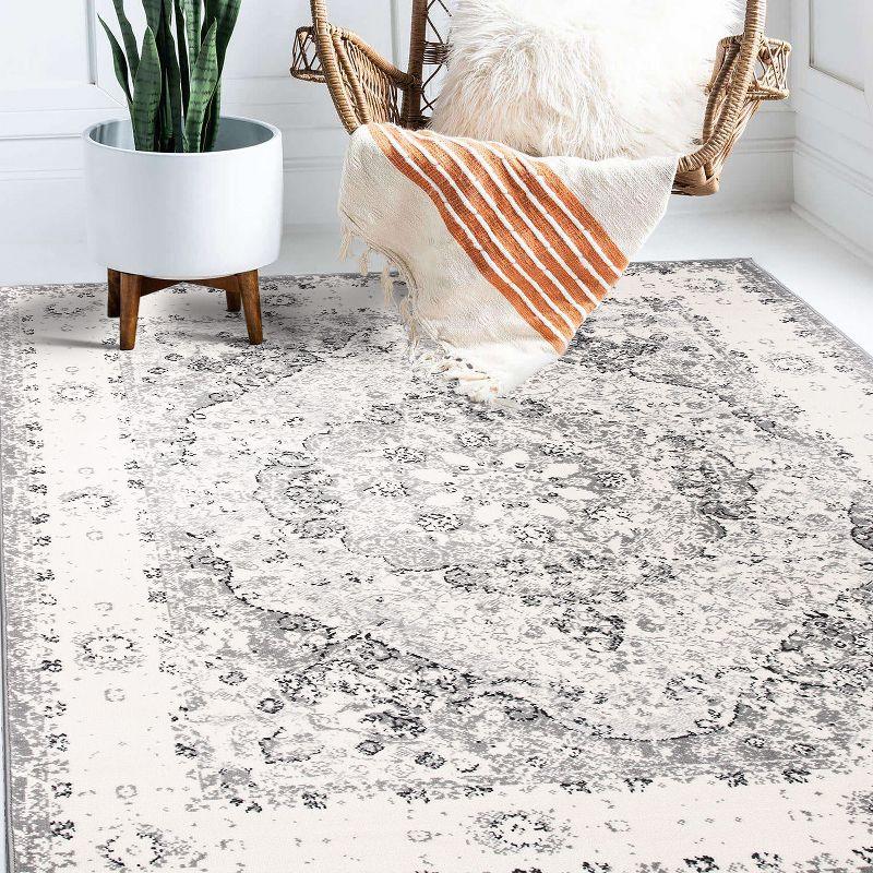 World Rug Gallery Vintage Oriental Distressed Medallion Gray 3'3" x 5' Area Rug:  Stain-Resistant,  Low Pile,  Pet Friendly