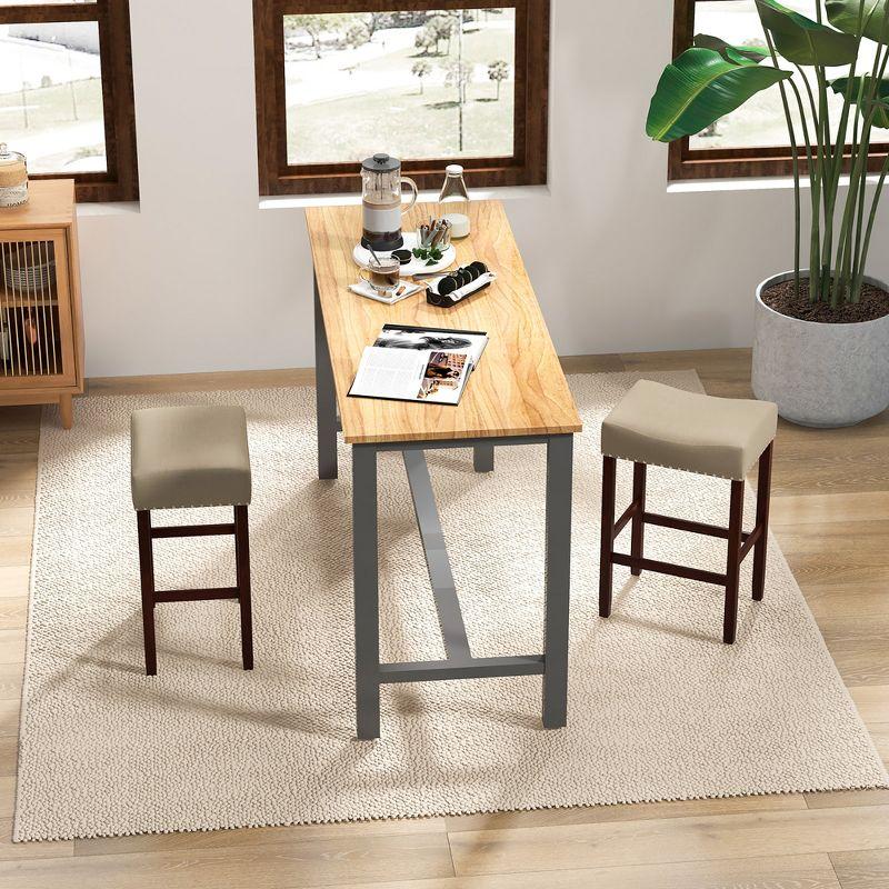 Costway Set of 2 Bar Stools Counter Height Saddle Kitchen Chairs with Wooden Legs Beige
