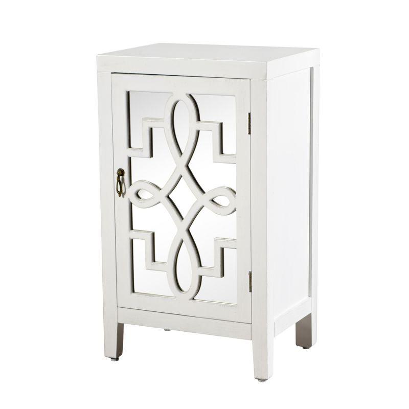 Roxie Rose Mirrored White Nightstand with Lattice Scroll Design