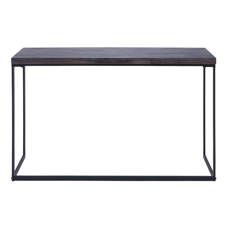 Union Rustic Corneau Wood Minimalistic Dark Brown Console Table with Black Metal Legs