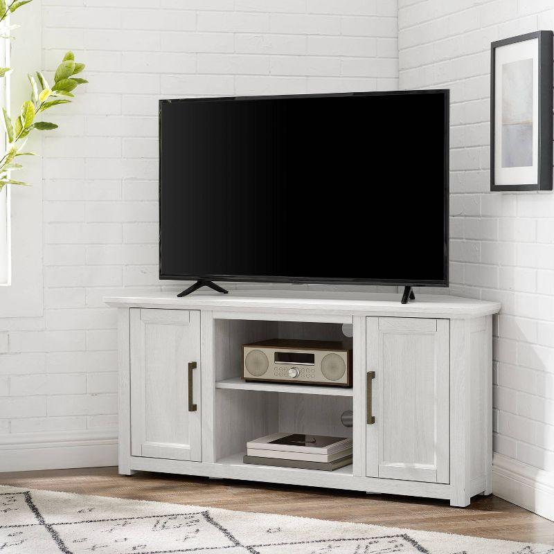 Crosley Camden Corner TV Stand for TVs up to 50" Whitewash: Mid-Century Modern Entertainment Center with Adjustable Shelves